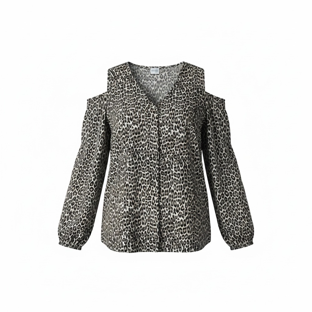 Chico’s Cold Shoulder Button-Down Blouse Leopard Print Size XL
